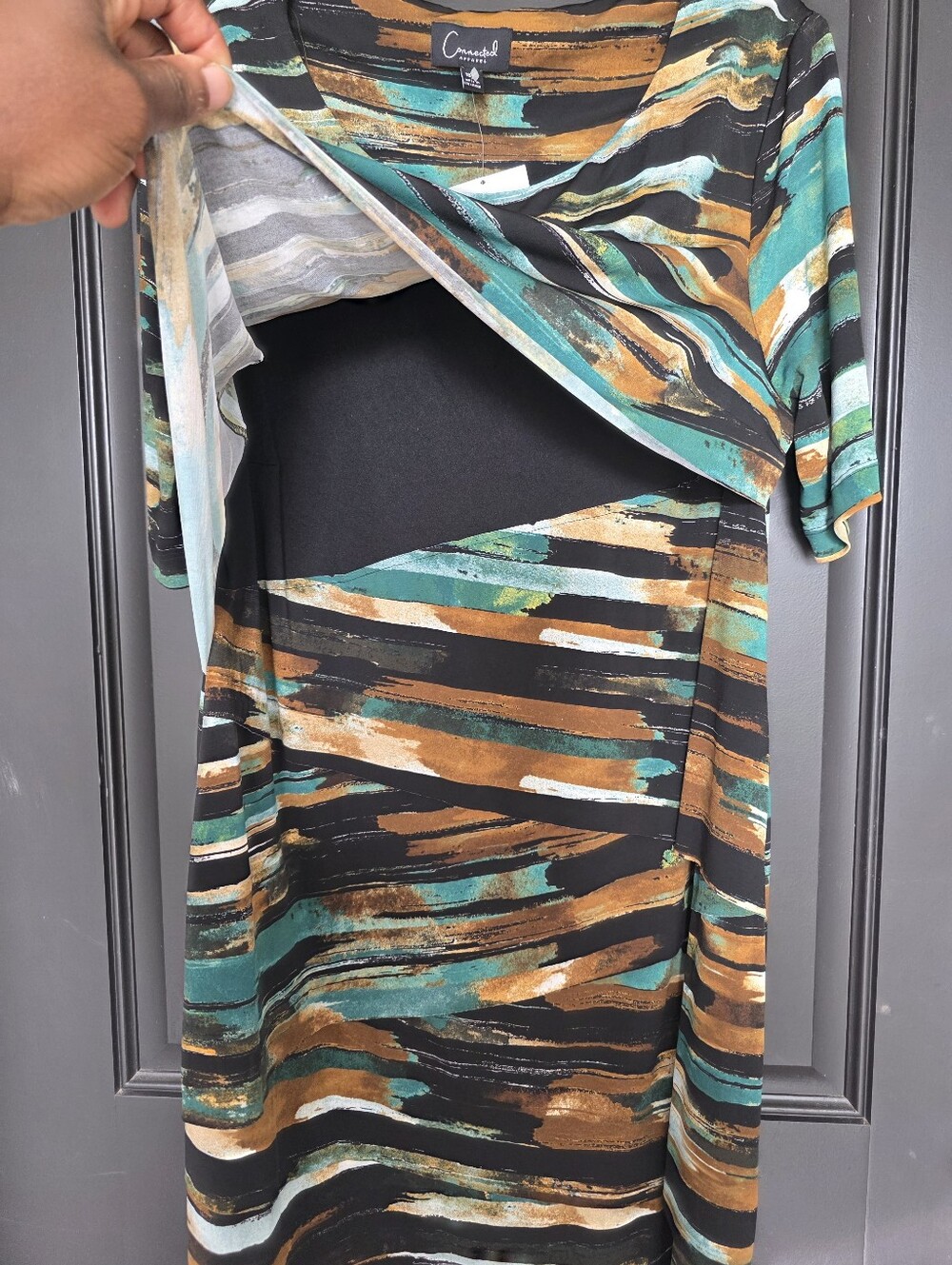 NWT Connected Apparel Plus Size 18W Abstract Sheath Dress Overlay 3/4 Sleeve - Picture 5 of 9